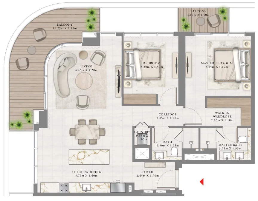 2 bedroom Apartments floor plan at Bayview by Address Resorts