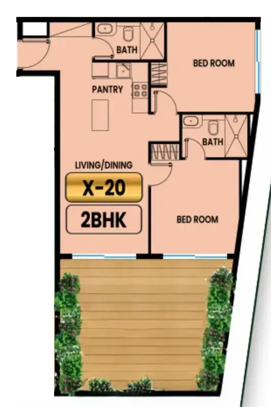 2 bedroom Apartments floor plan at Vincitore Aqua Flora