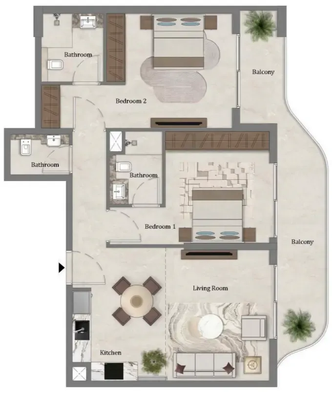2 bedroom Apartments floor plan at Mirari Lagoon by Zoya