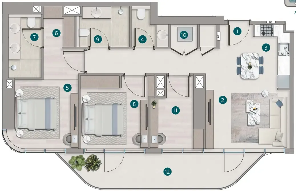 2 bedroom Apartments floor plan at Flora Shore Beachside Residences