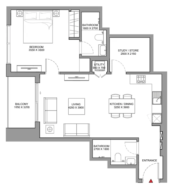 1 bedroom Apartments floor plan at Skyscape