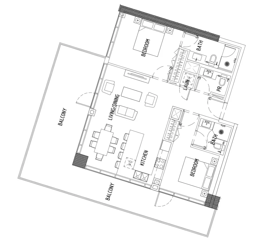 2 bedroom Apartments floor plan at Damac District