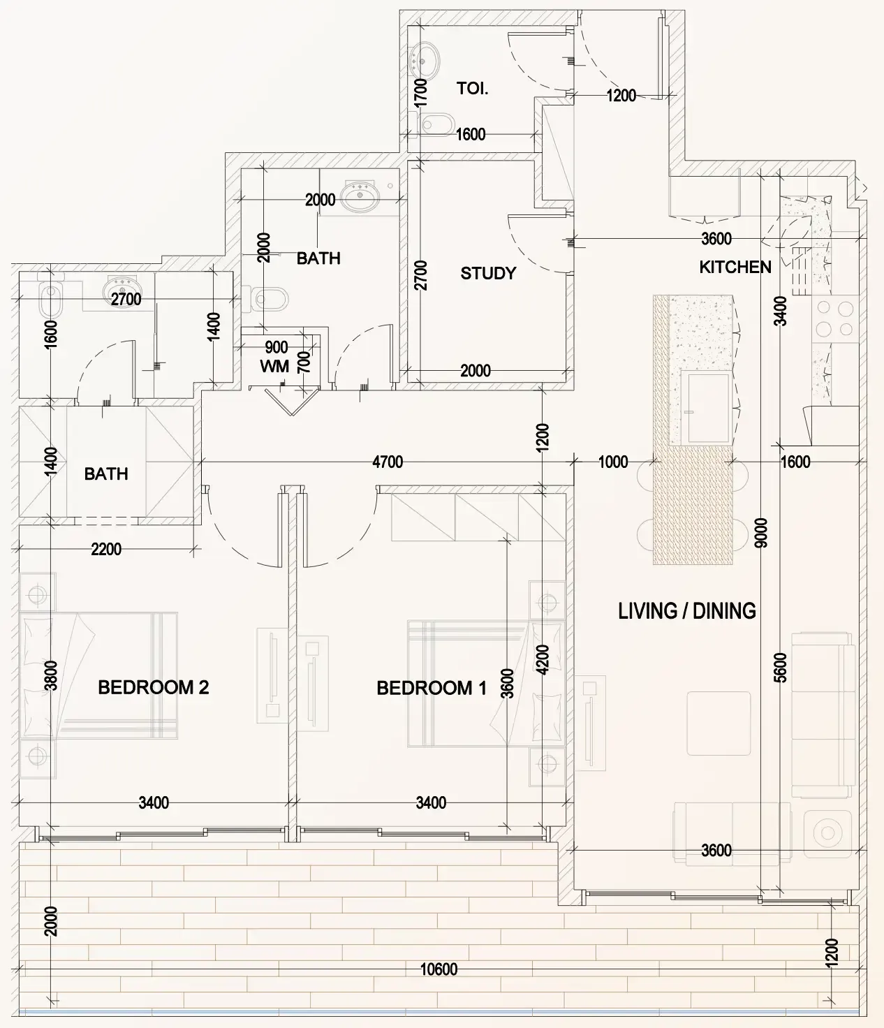 2 bedroom Apartments floor plan at Bling Avenue 1