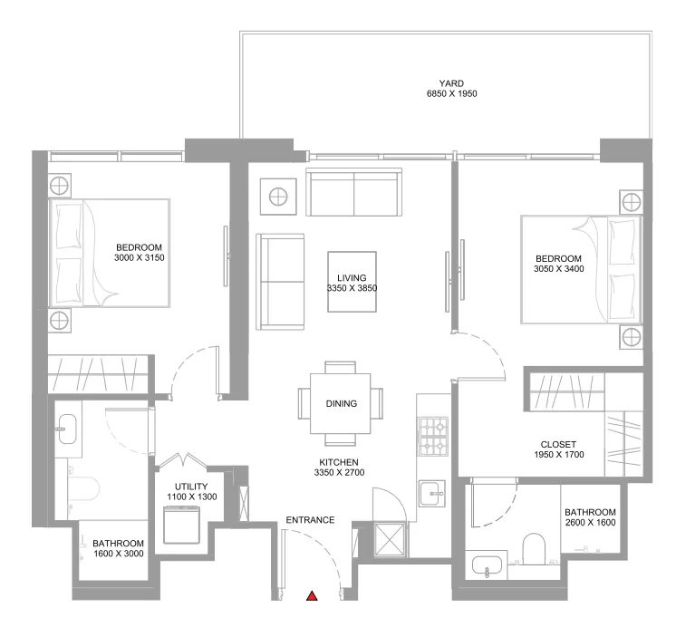 2 bedroom Apartments floor plan at Coastline Beach Residences