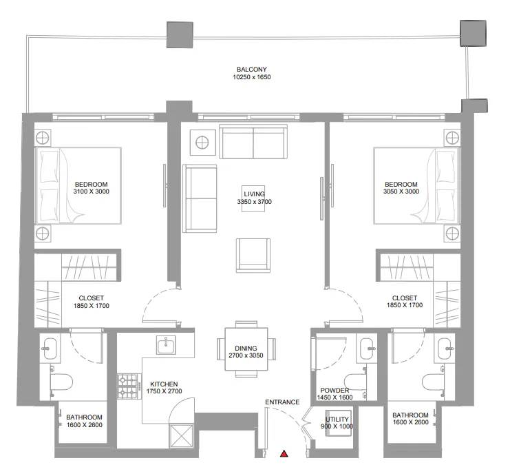 2 bedroom Apartments floor plan at Bayside Marina Residences