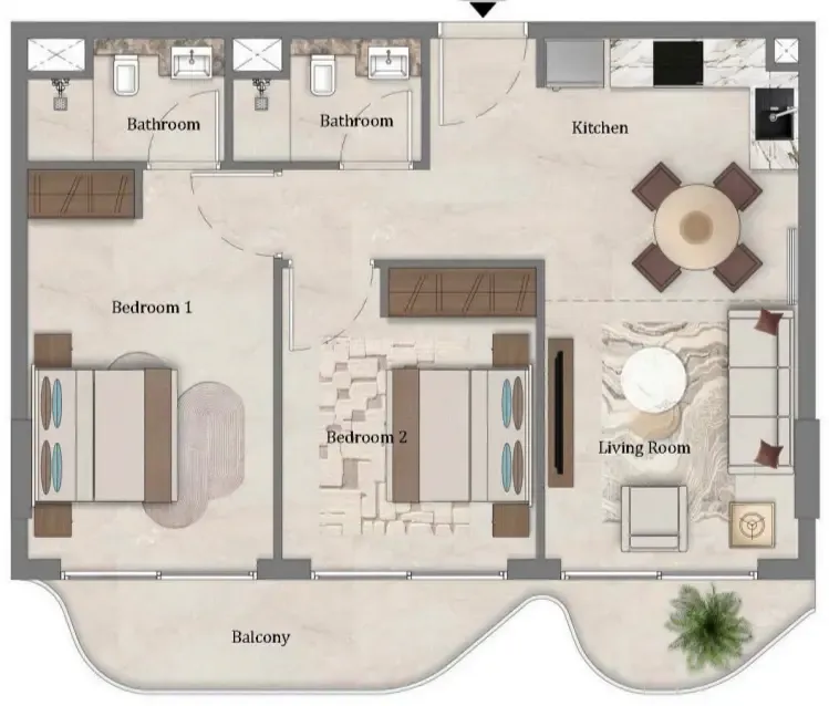 2 bedroom Apartments floor plan at Mirari Lagoon by Zoya