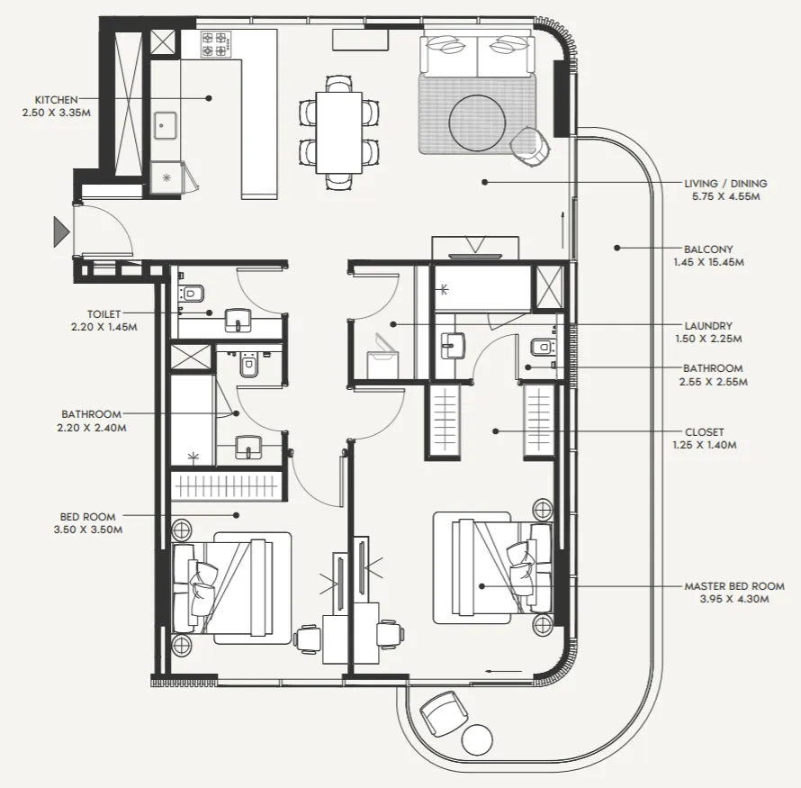 2 bedroom Apartments floor plan at Azizi Amir