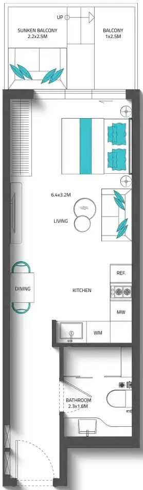 0 bedroom Apartments floor plan at Reef 996