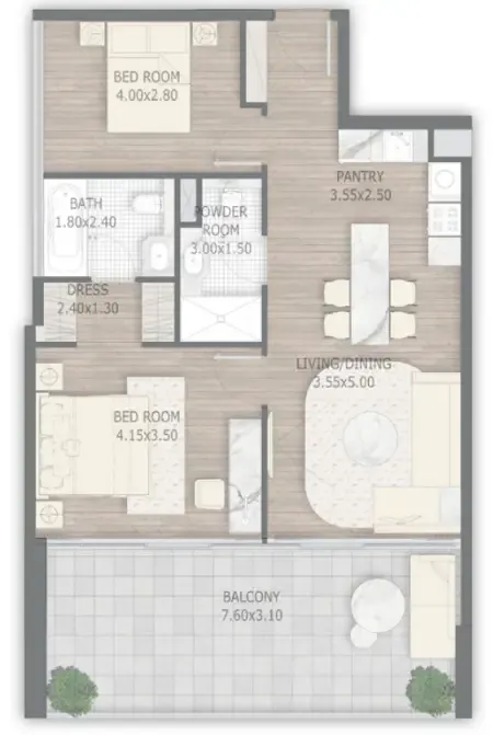 2 bedroom Apartments floor plan at Stamn One