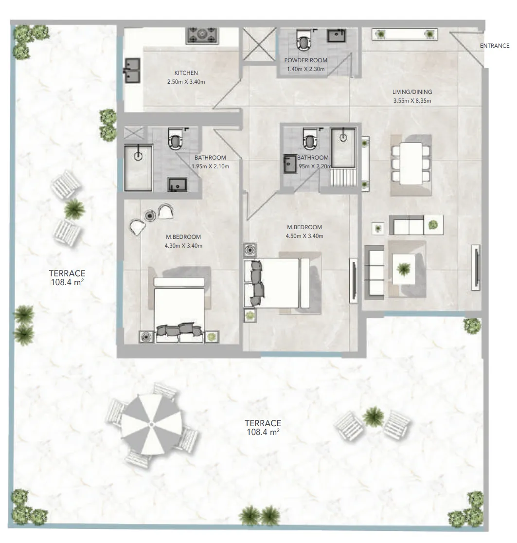2 bedroom apartments floor plan at Al Aamra 3 Tower