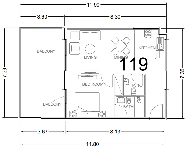 1 bedroom Apartments floor plan at AG Aum
