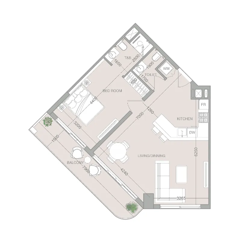 1 bedroom Apartments floor plan at VERDAN1A 4