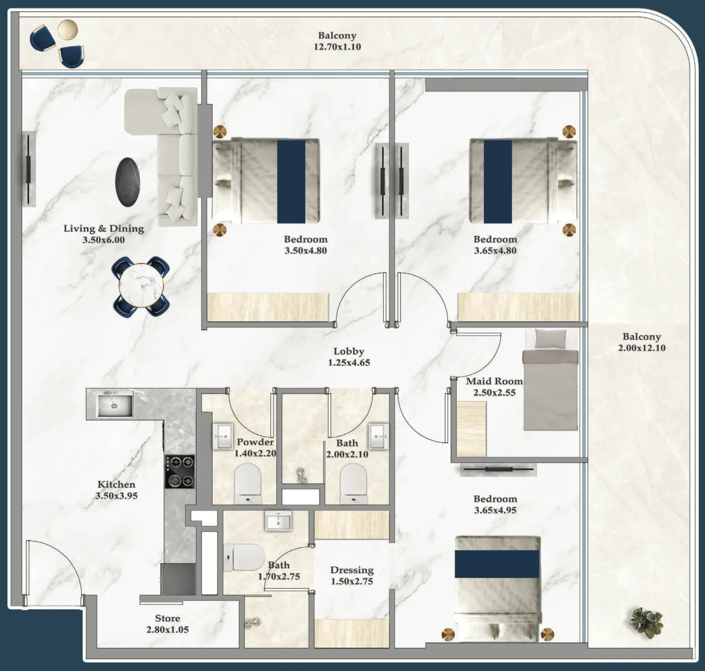 3 bedroom Apartments floor plan at Sparklz