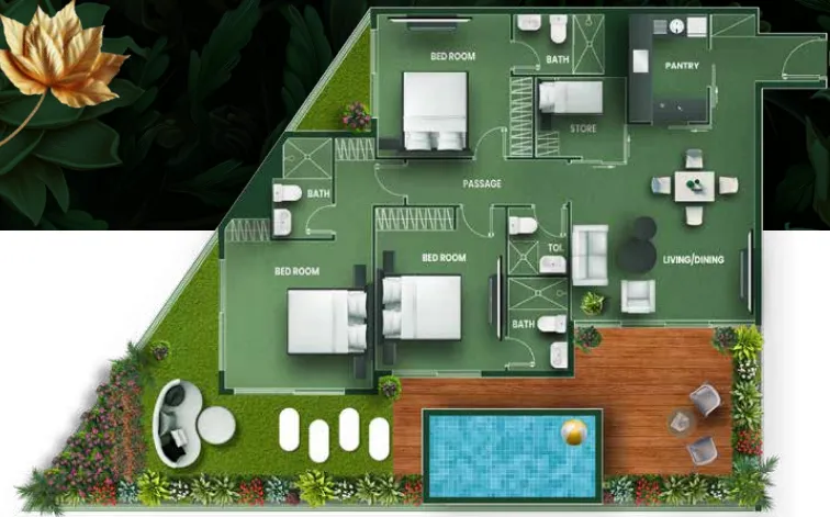 3.5 bedroom Apartments floor plan at Vincitore Aqua Flora