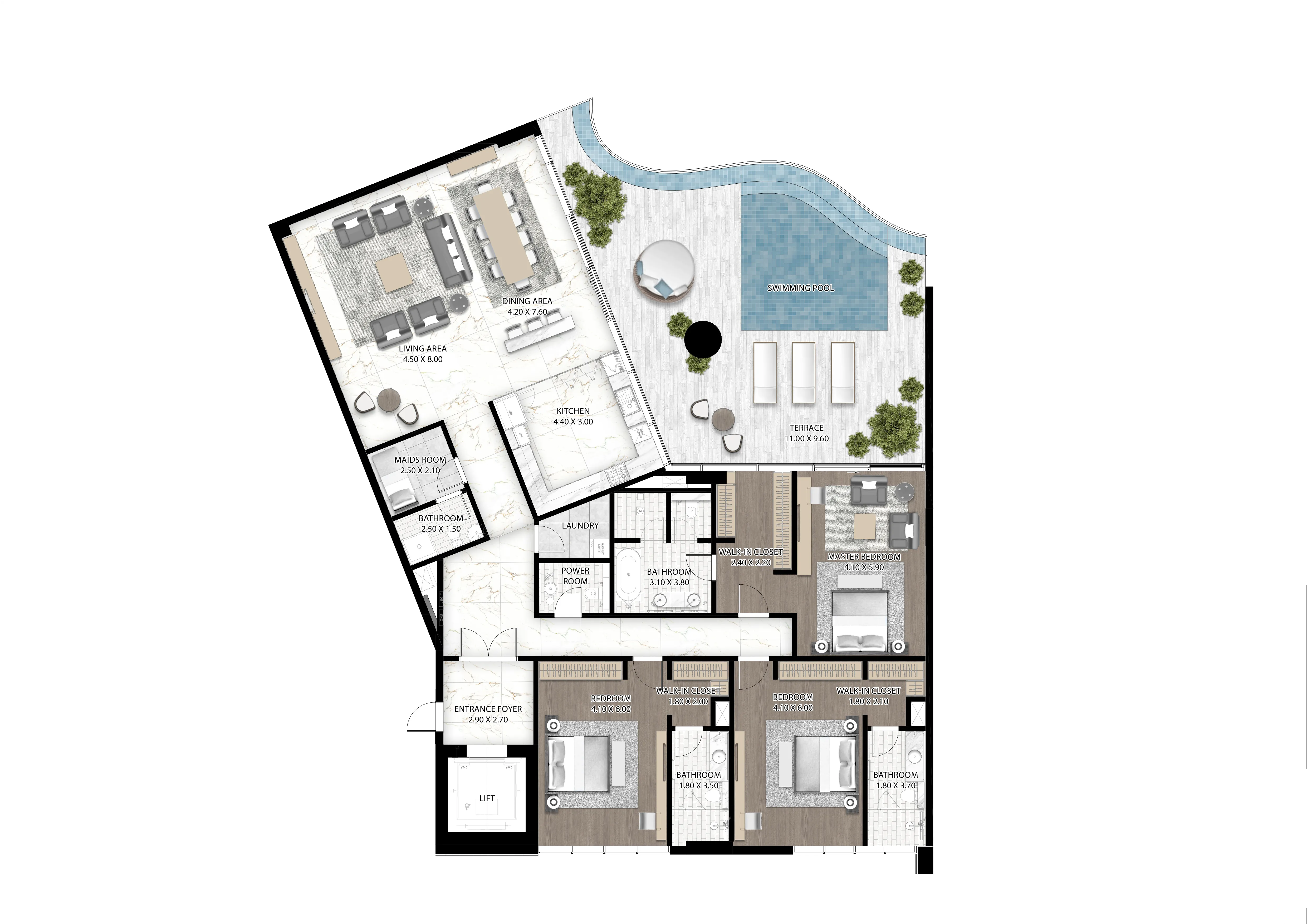 3 bedroom Apartments floor plan at Cavalli Couture