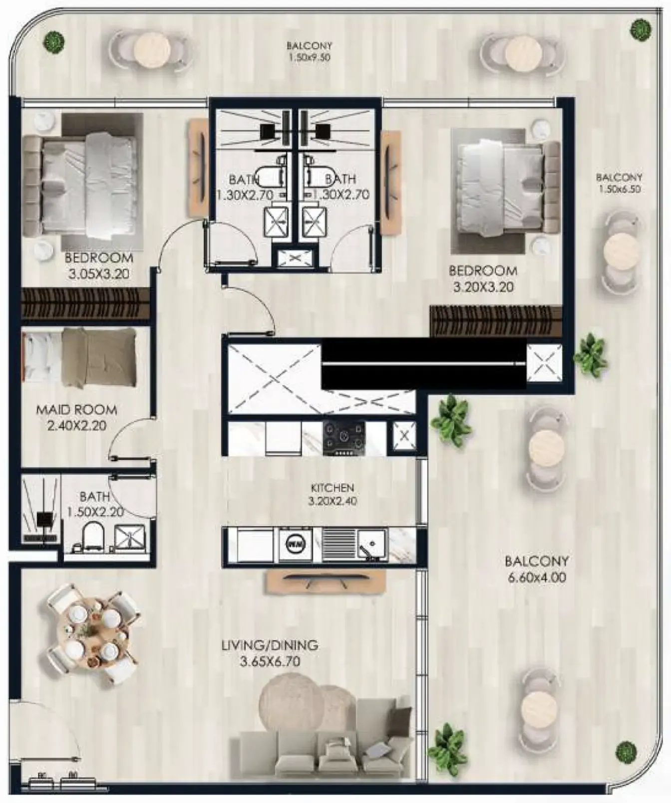 2.5 bedroom Apartments floor plan at Sera Gardens by Vision