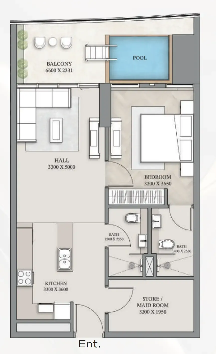 1.5 bedroom Apartments floor plan at Empire Gardens