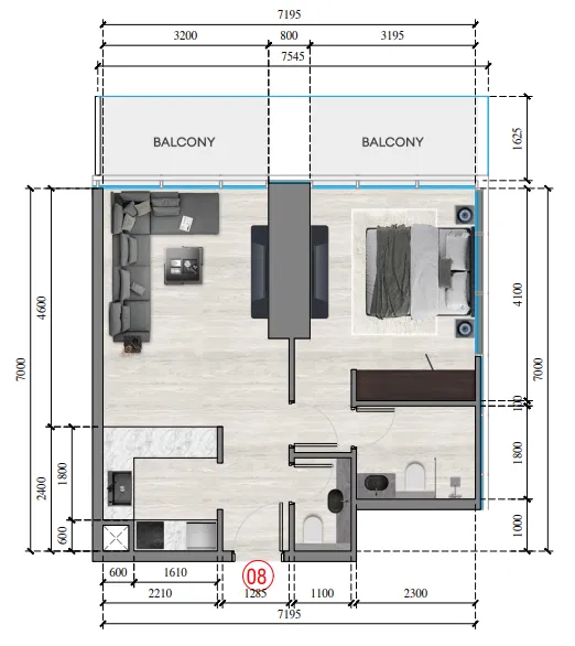 1 bedroom Apartments floor plan at Auresta Tower