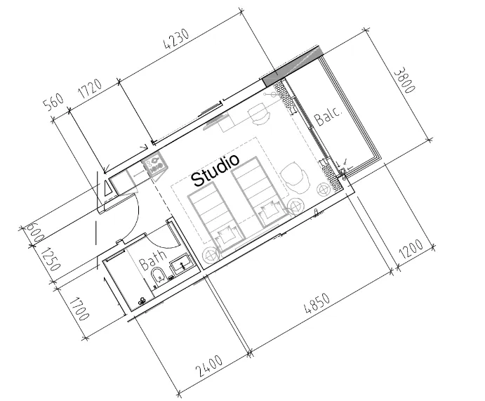 0 bedroom Apartments floor plan at Damac Hills 2 - Hotel Edge by Rotana