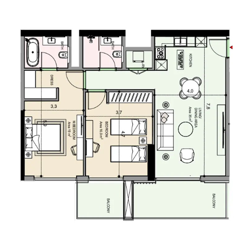 2 bedroom Apartments floor plan at Edgewater Residences 1, 2 and 3