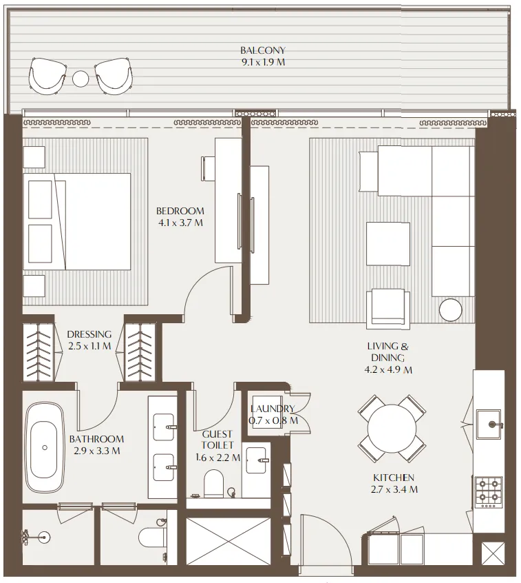 1 bedroom Apartments floor plan at Akala Residences