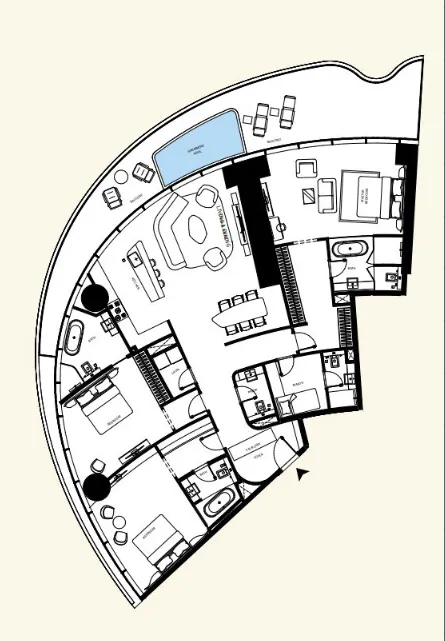3 bedroom Apartments floor plan at Mercedes-Benz Places by Binghatti