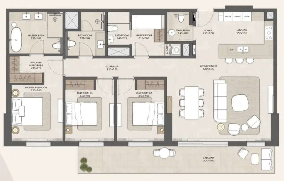 3 bedroom Apartments floor plan at Expo Valley Views
