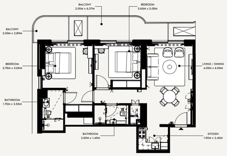 2 bedroom Apartments floor plan at Azizi Wasel