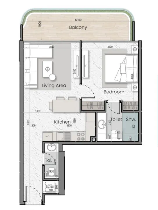 1 bedroom Apartments floor plan at I'Sola Bella