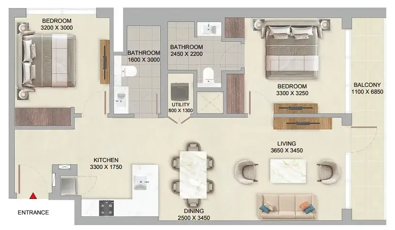 2 bedroom Apartments floor plan at The Woods at Sobha Sanctuary