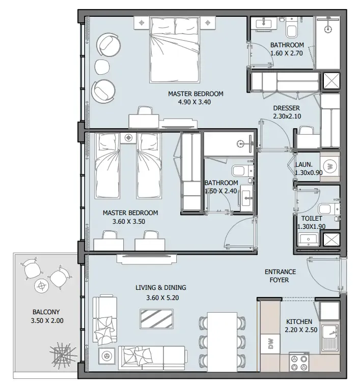 2 bedroom Apartments floor plan at Oceana