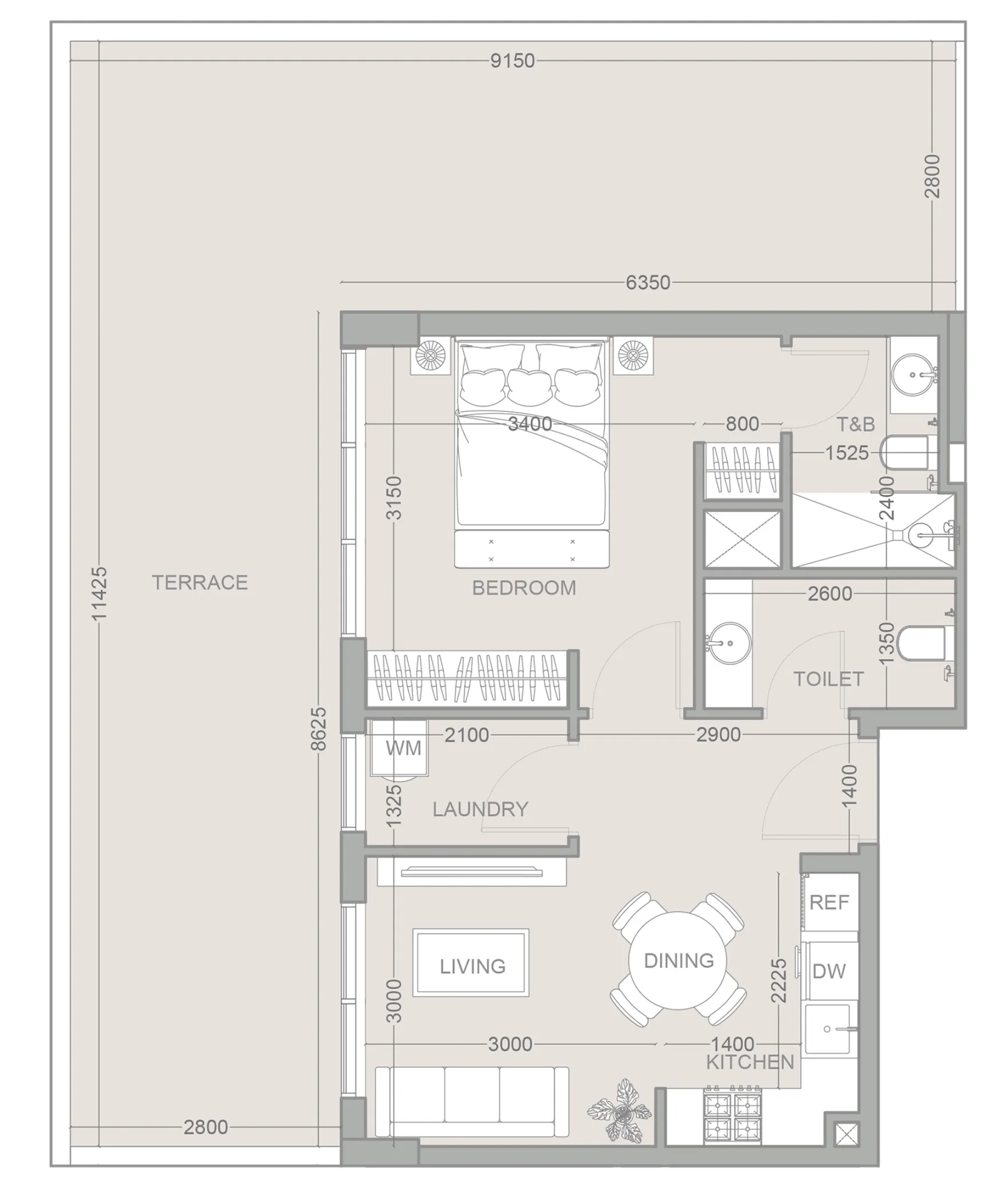 1 bedroom Apartments floor plan at 1WOOD Residence 2
