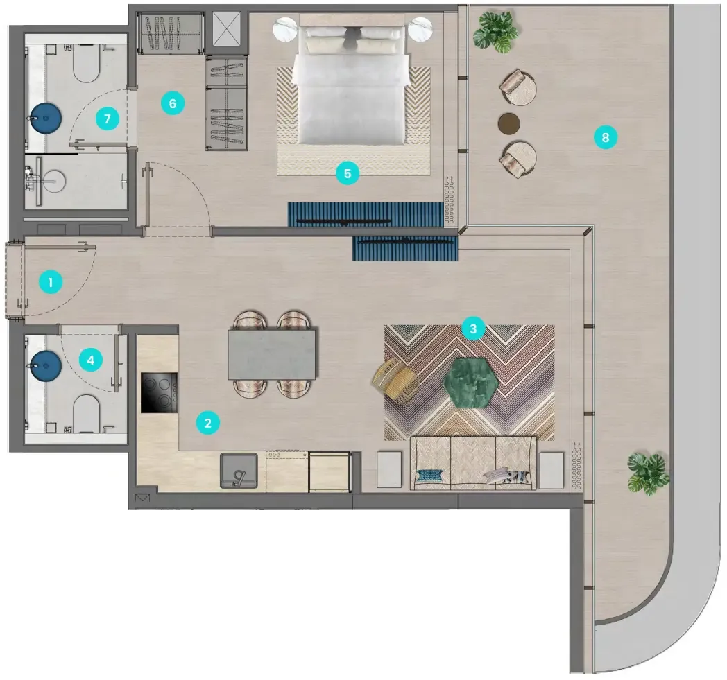 1 bedroom Apartments floor plan at Trio Isle Queen B