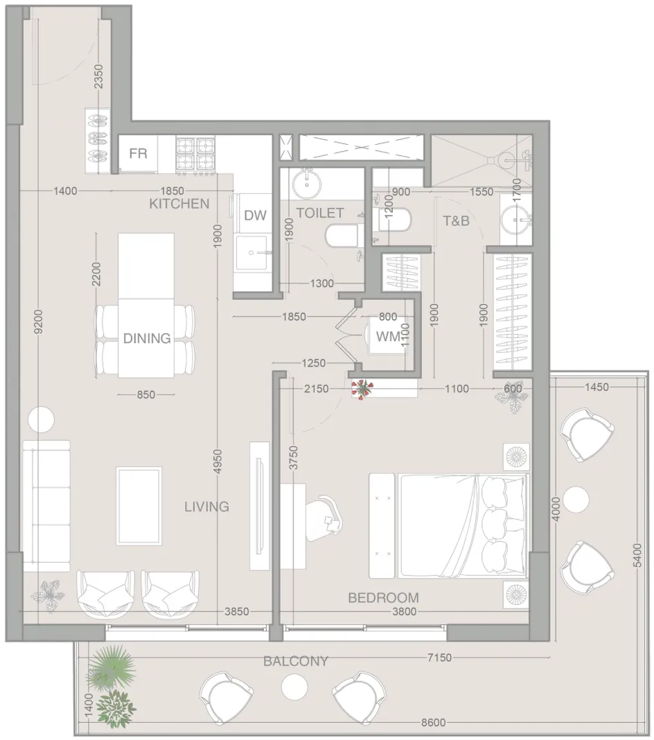 1 bedroom Apartments floor plan at ESSENL1FE Residence