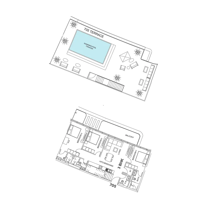 3 bedroom Duplex floor plan at Villa Del Garda