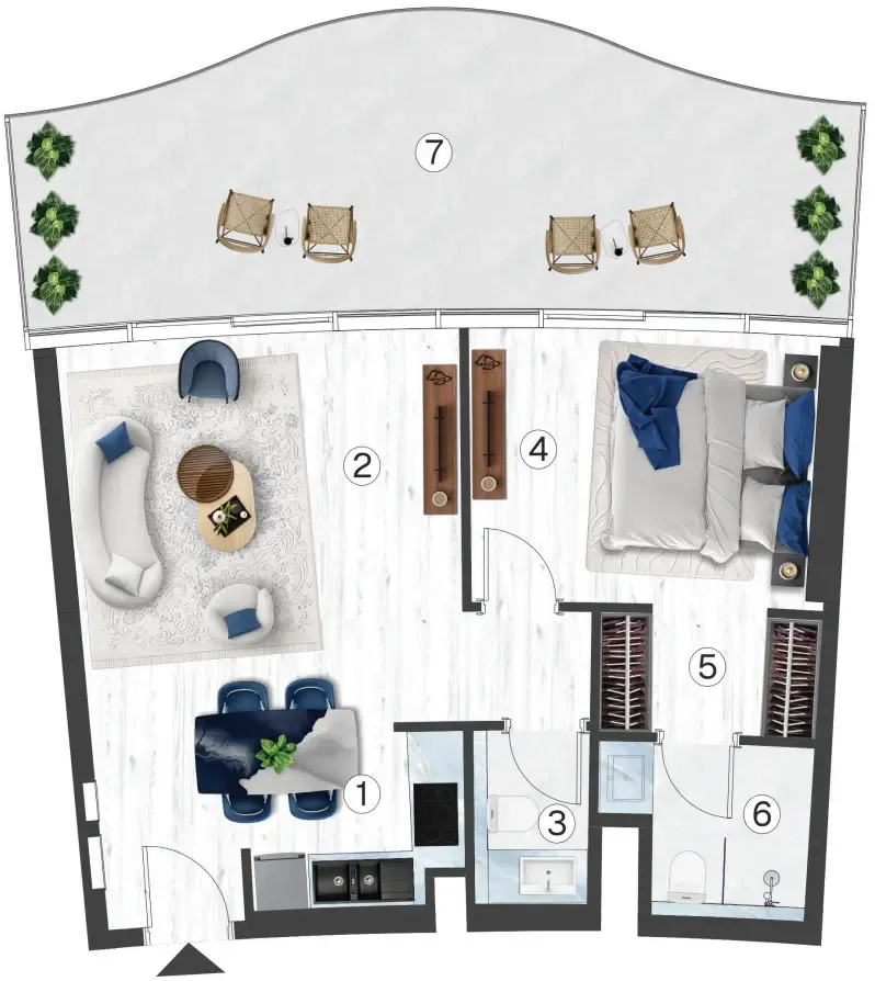 1 bedroom Apartments floor plan at Radisson Blu Hotel & Residences