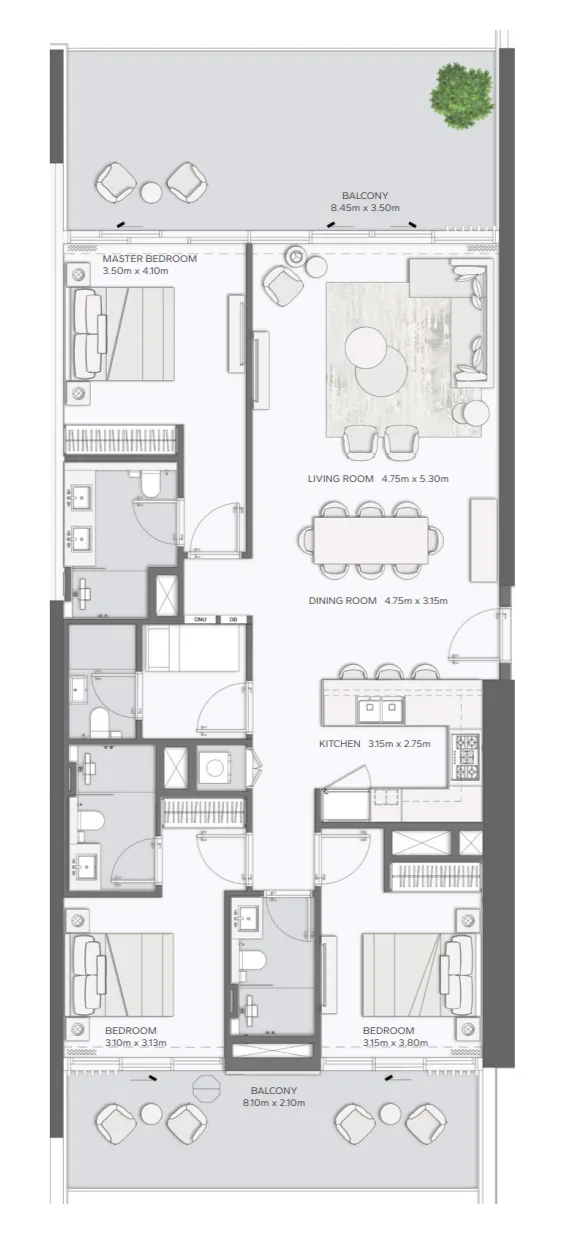 3 bedroom Apartments floor plan at Mansory Residences by Amaal