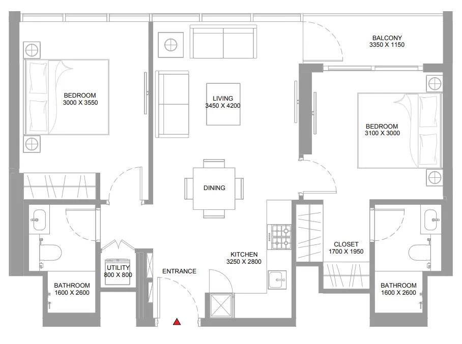 2 bedroom Apartments floor plan at Pierside Marina Residences