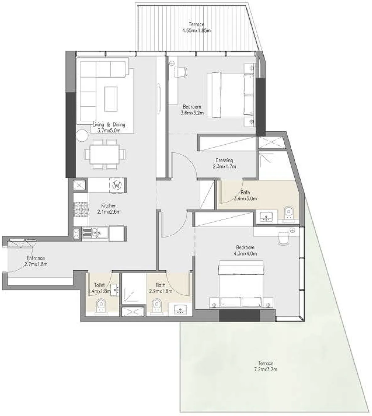2 bedroom Apartments floor plan at Zenith Residences