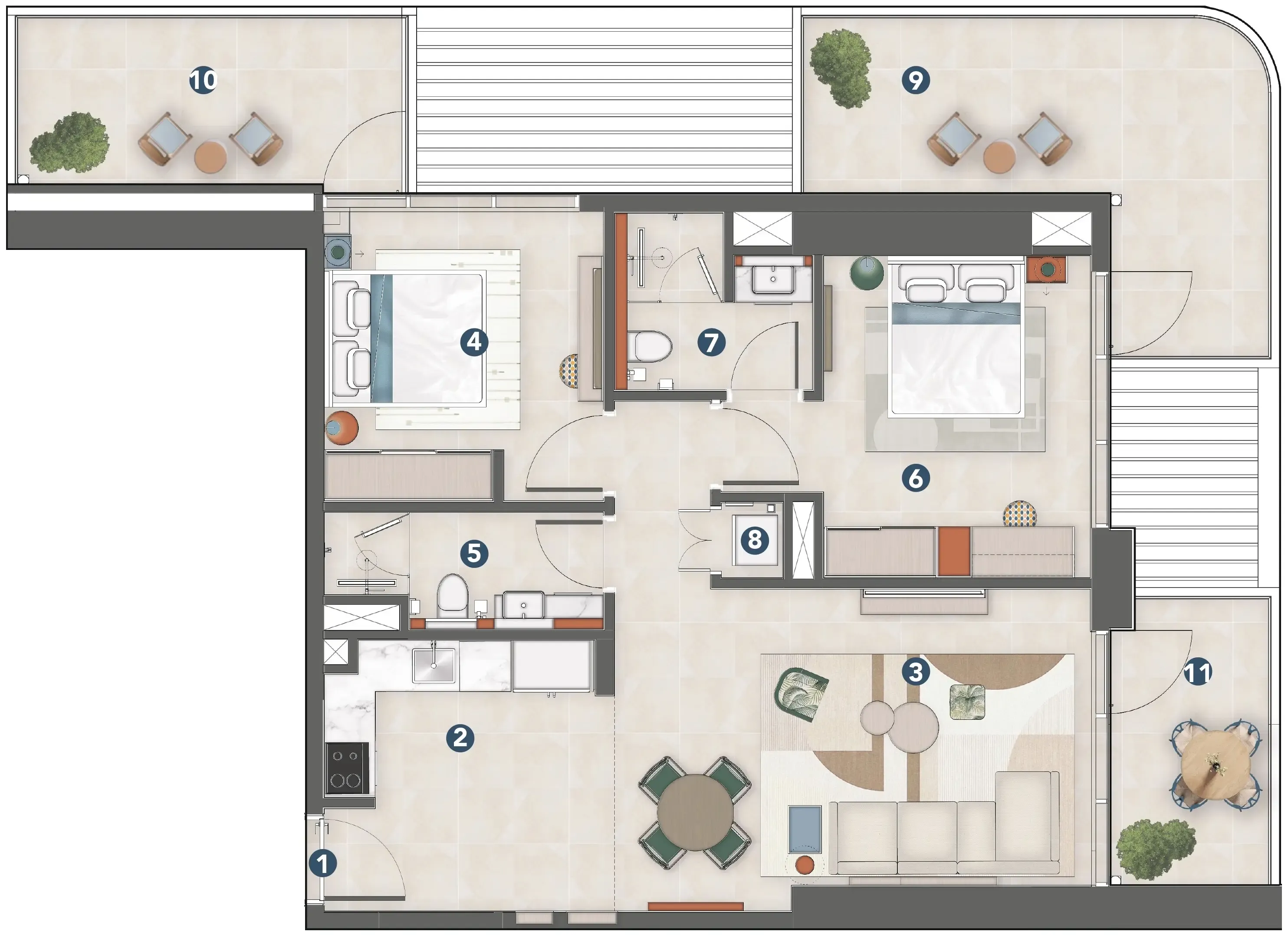 2 bedroom Apartments floor plan at Rove Home Meydan Horizon