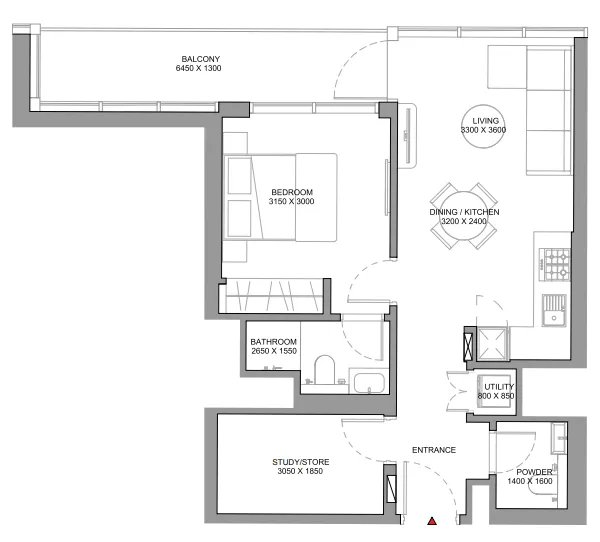 1.5 bedroom Apartments floor plan at Sobha Solis