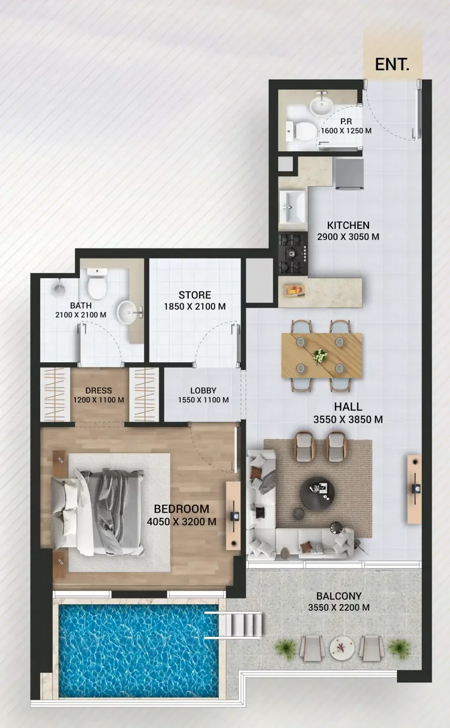 1 bedroom Apartments floor plan at Empire Lake Views