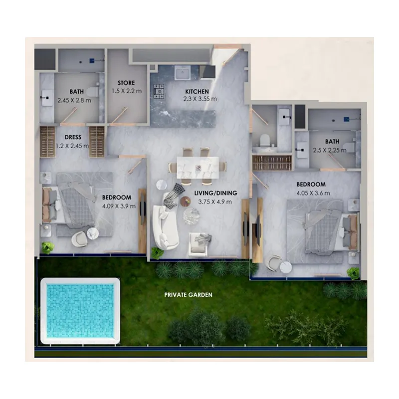 2 bedroom Apartments floor plan at Marquis Vista