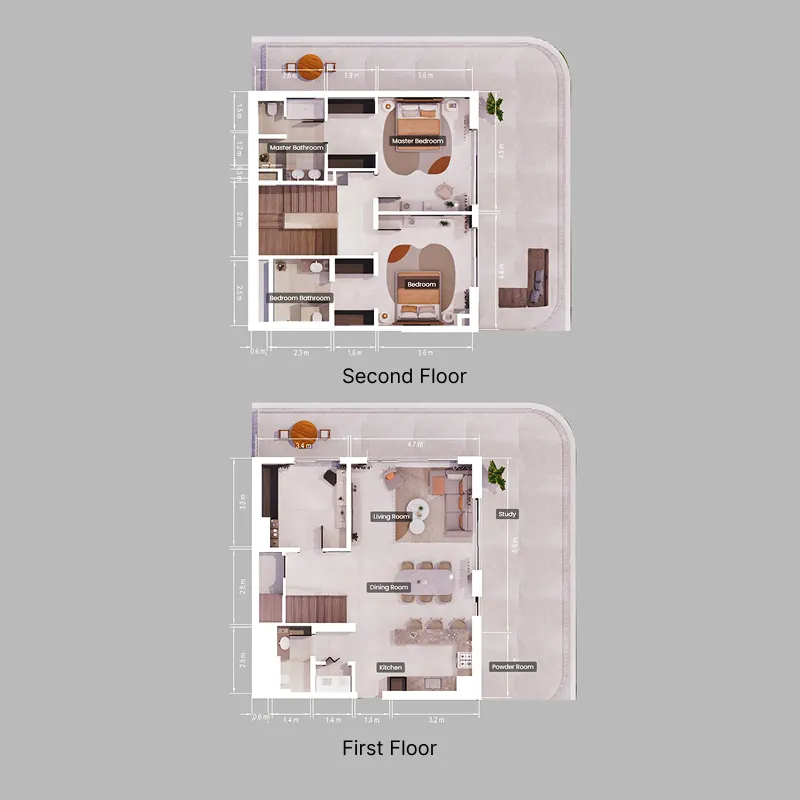 2 bedroom Duplex floor plan at Verdes by Haven