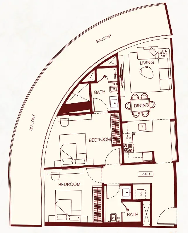 2 bedroom Apartments floor plan at Binghatti Skyflame