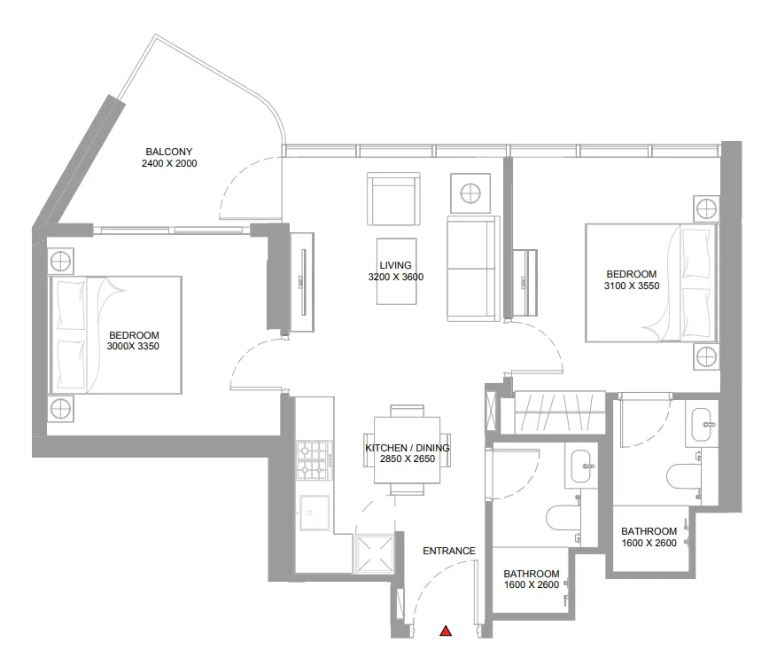 2 bedroom Apartments floor plan at Bayside Marina Residences