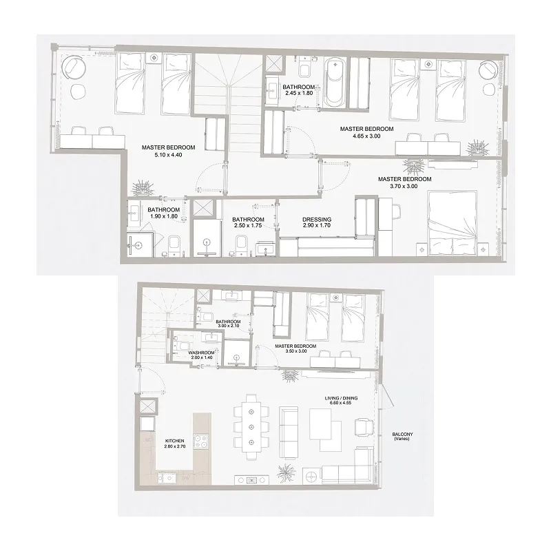 4 bedroom Duplex floor plan at Perla 2