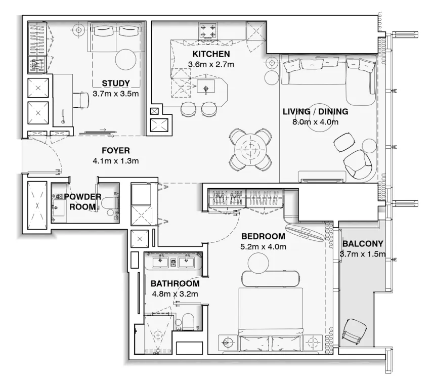 1.5 bedroom Apartments floor plan at Burj Azizi