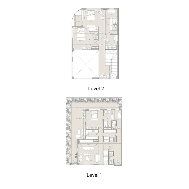 3.5 bedroom Duplex floor plan at FLU1D ONE