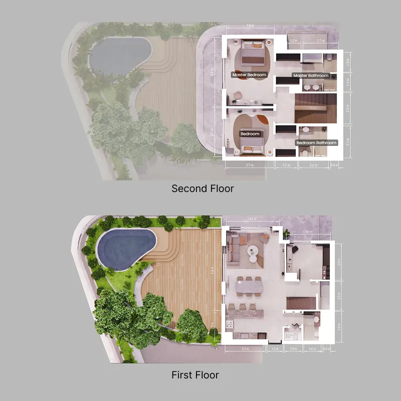 2 bedroom Duplex floor plan at Verdes by Haven